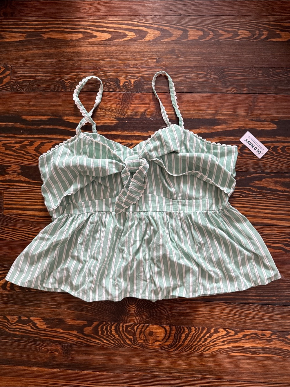 Old Navy Mint Green & White Striped Tie-Front Peplum Cami